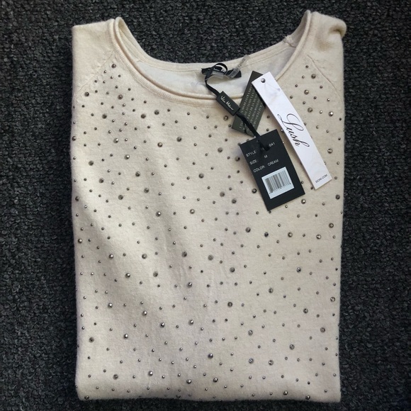 NEW- Vila Milano Cream Studded Sweater Flare Arms - Picture 8 of 12